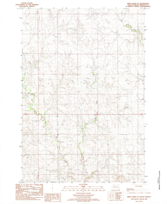 Classic USGS Irish Creek SE South Dakota 7.5'x7.5' Topo Map Image