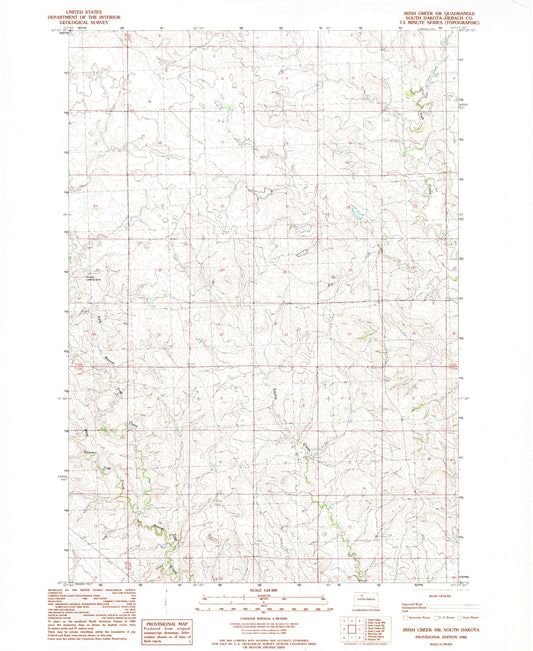 Classic USGS Irish Creek SW South Dakota 7.5'x7.5' Topo Map Image