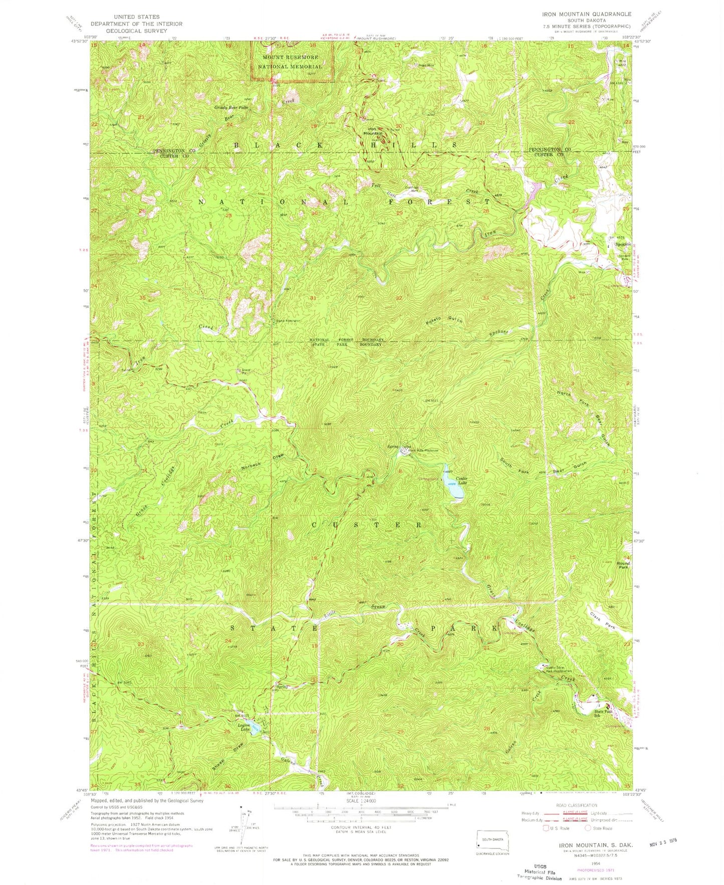 Classic USGS Iron Mountain South Dakota 7.5'x7.5' Topo Map Image