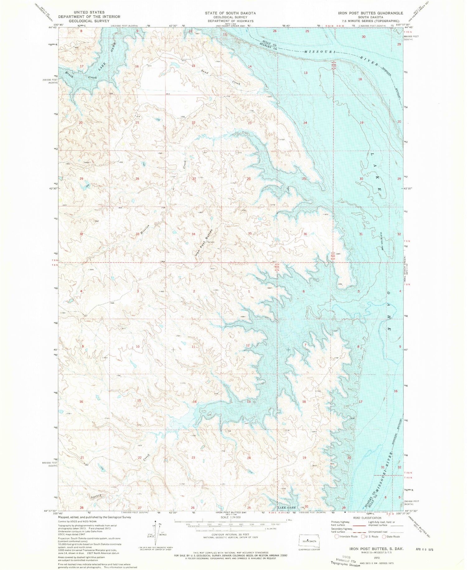 Classic USGS Iron Post Buttes South Dakota 7.5'x7.5' Topo Map Image