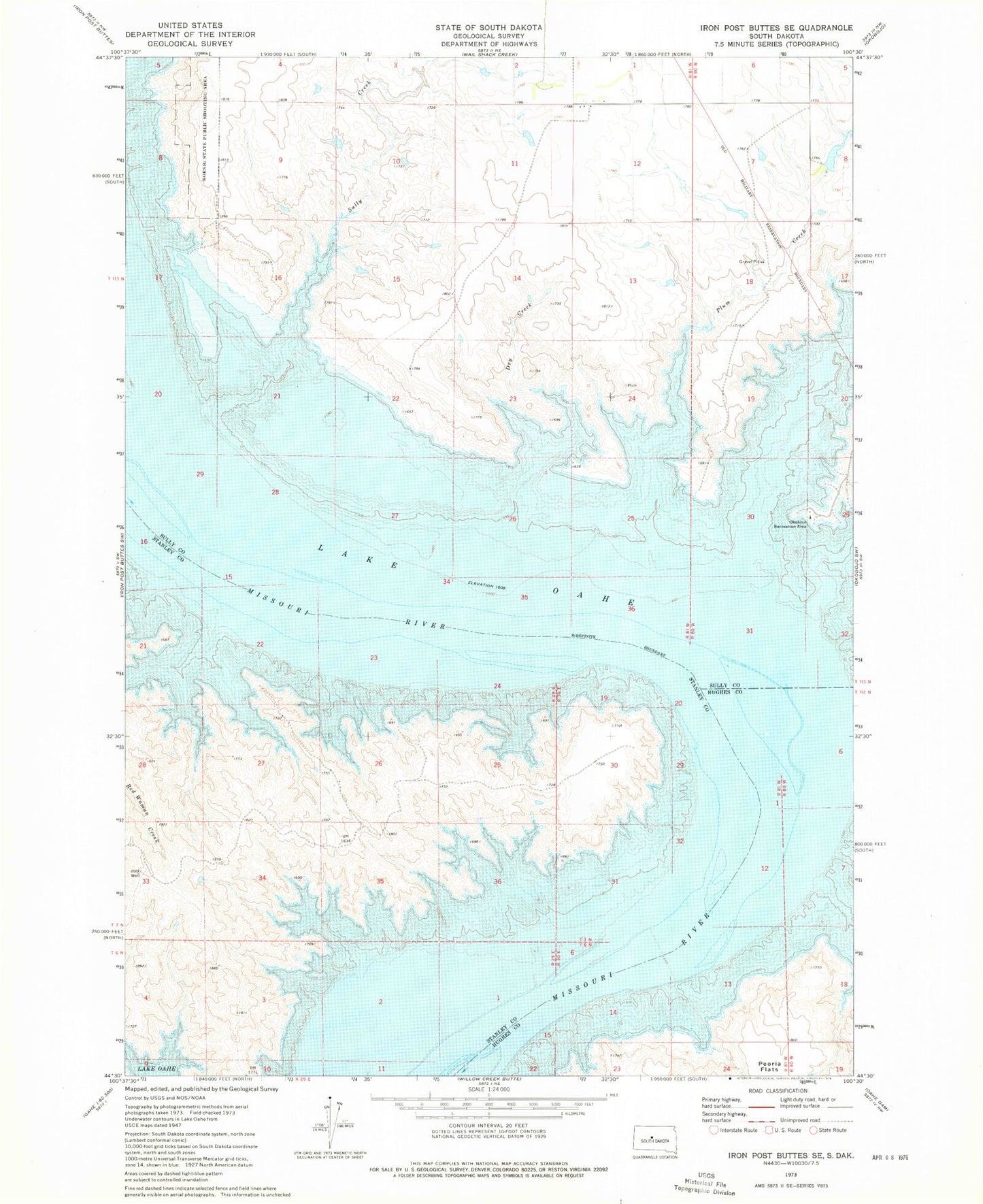 Classic USGS Iron Post Buttes SE South Dakota 7.5'x7.5' Topo Map Image