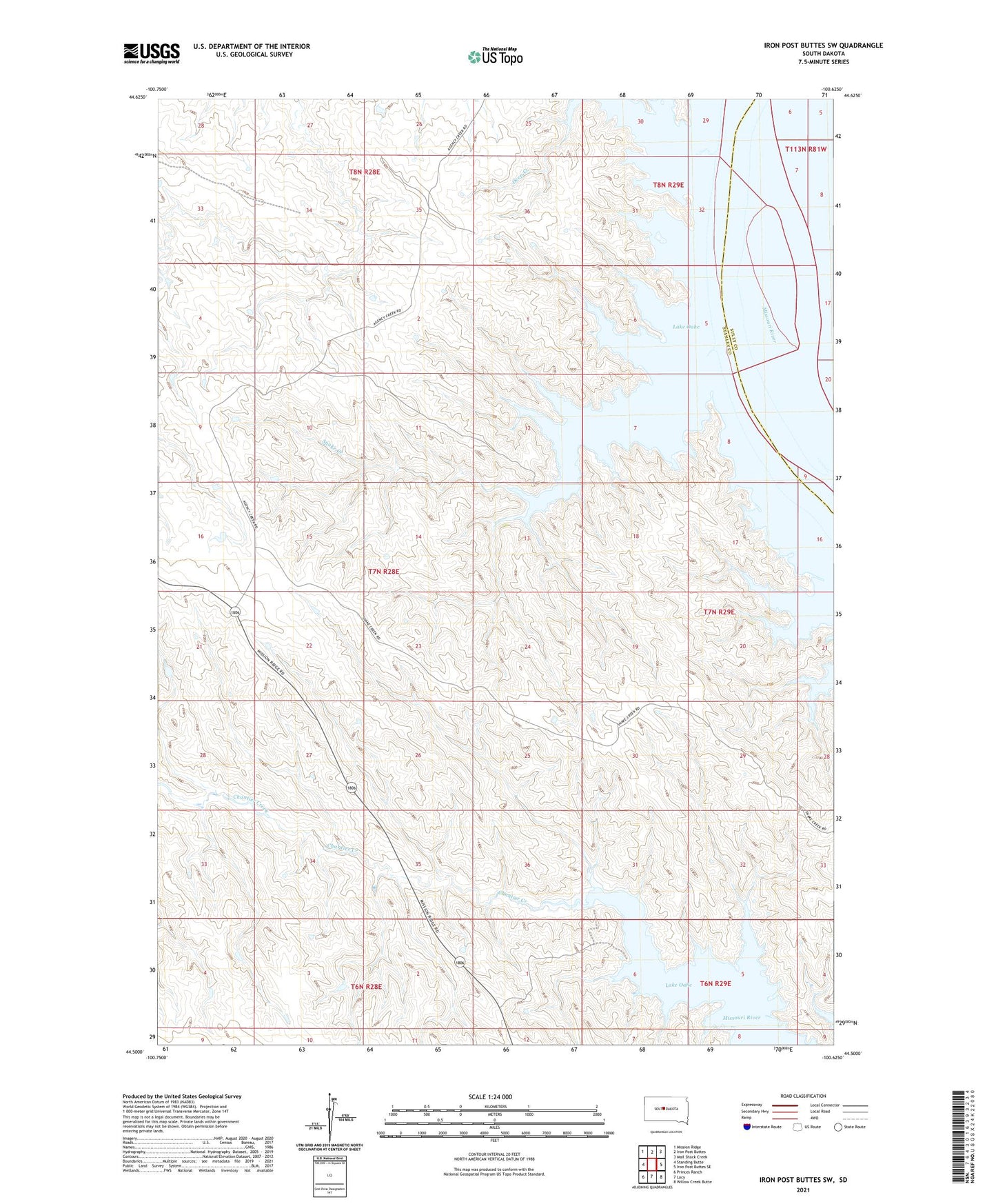 Iron Post Buttes SW South Dakota US Topo Map Image