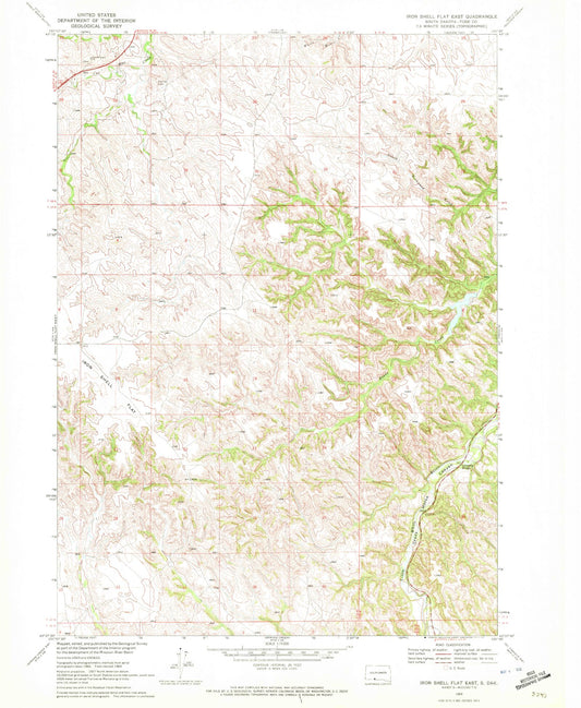 Classic USGS Iron Shell Flat East South Dakota 7.5'x7.5' Topo Map Image
