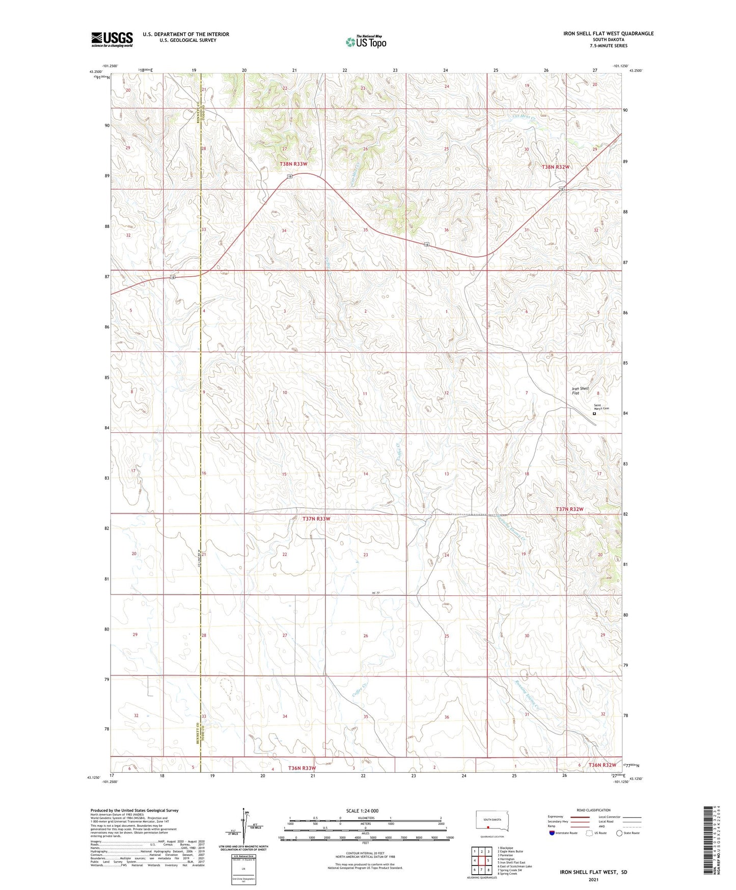 Iron Shell Flat West South Dakota US Topo Map Image