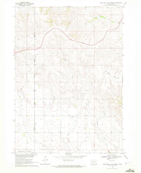 Classic USGS Iron Shell Flat West South Dakota 7.5'x7.5' Topo Map Image
