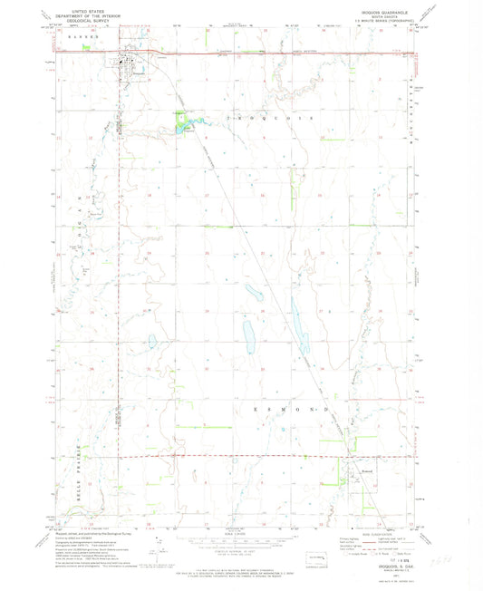 Classic USGS Iroquois South Dakota 7.5'x7.5' Topo Map Image