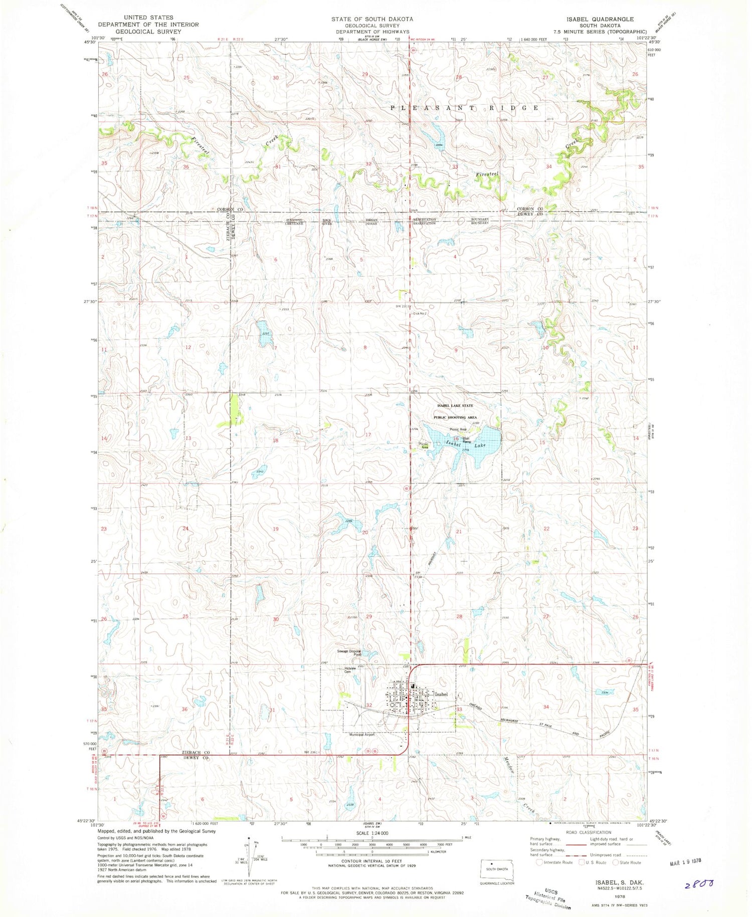 Classic USGS Isabel South Dakota 7.5'x7.5' Topo Map Image