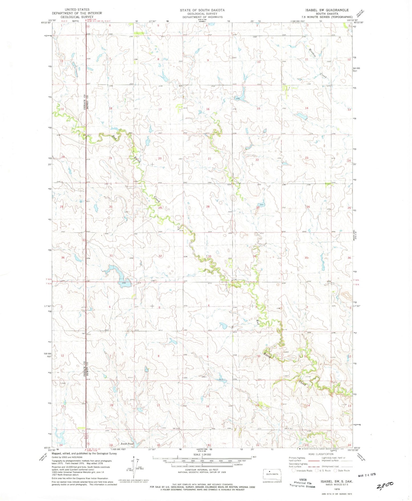 Classic USGS Isabel SW South Dakota 7.5'x7.5' Topo Map Image