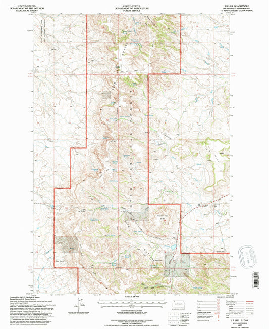 Classic USGS J B Hill South Dakota 7.5'x7.5' Topo Map Image