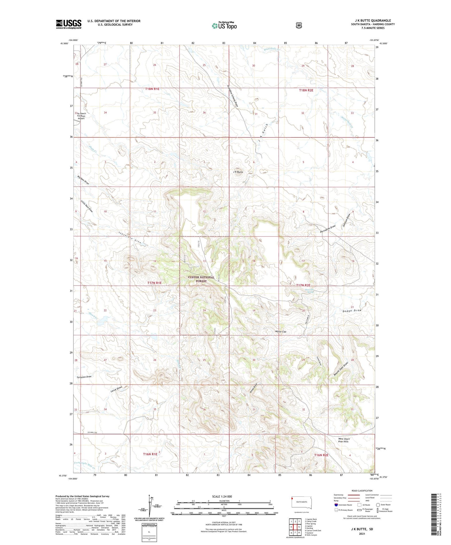J K Butte South Dakota US Topo Map Image