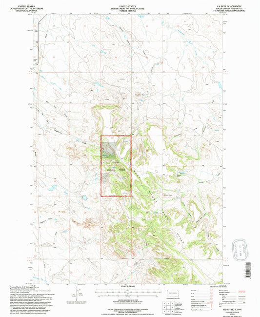 Classic USGS J K Butte South Dakota 7.5'x7.5' Topo Map Image