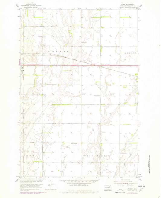 Classic USGS James South Dakota 7.5'x7.5' Topo Map Image