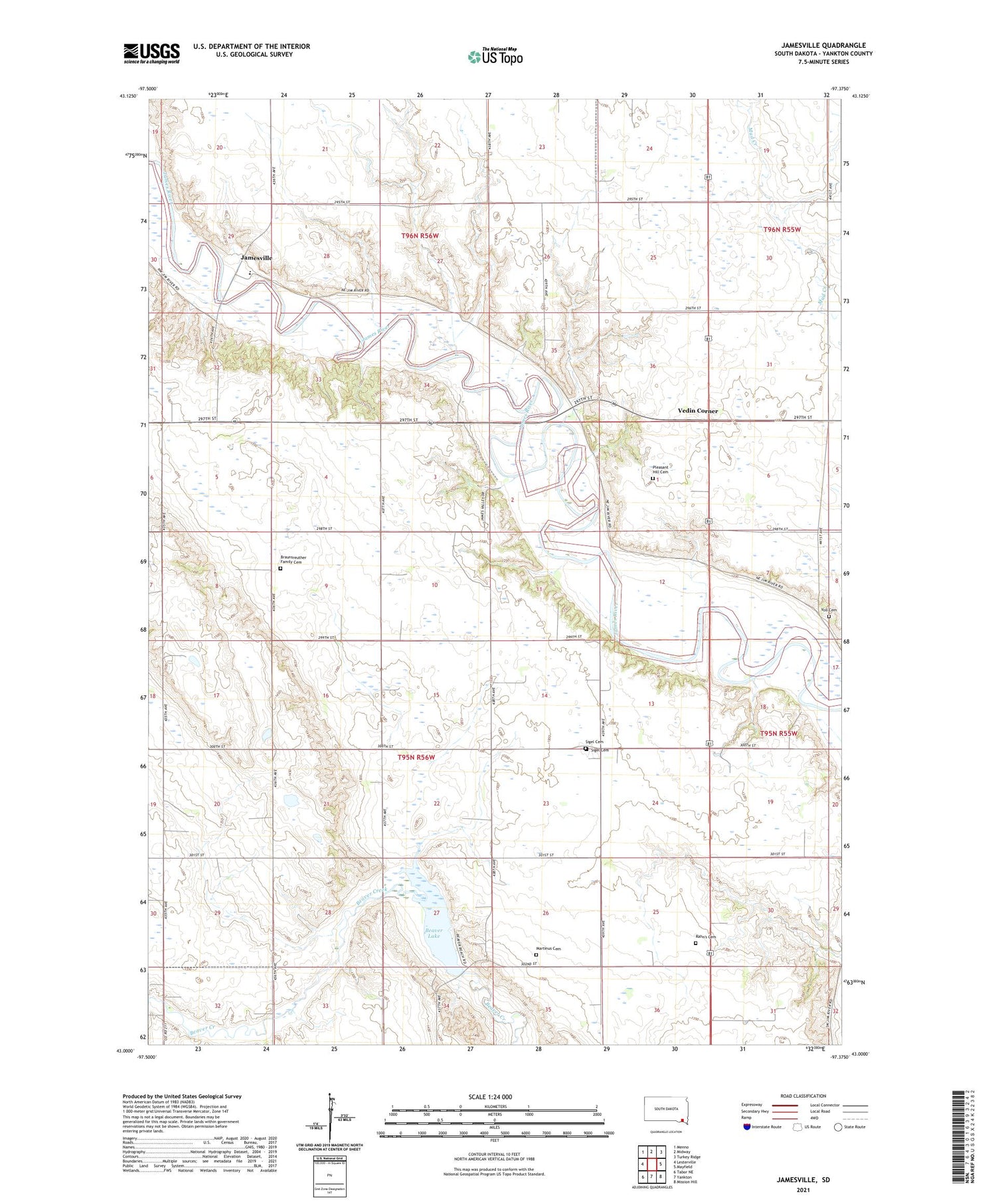 Jamesville South Dakota US Topo Map Image