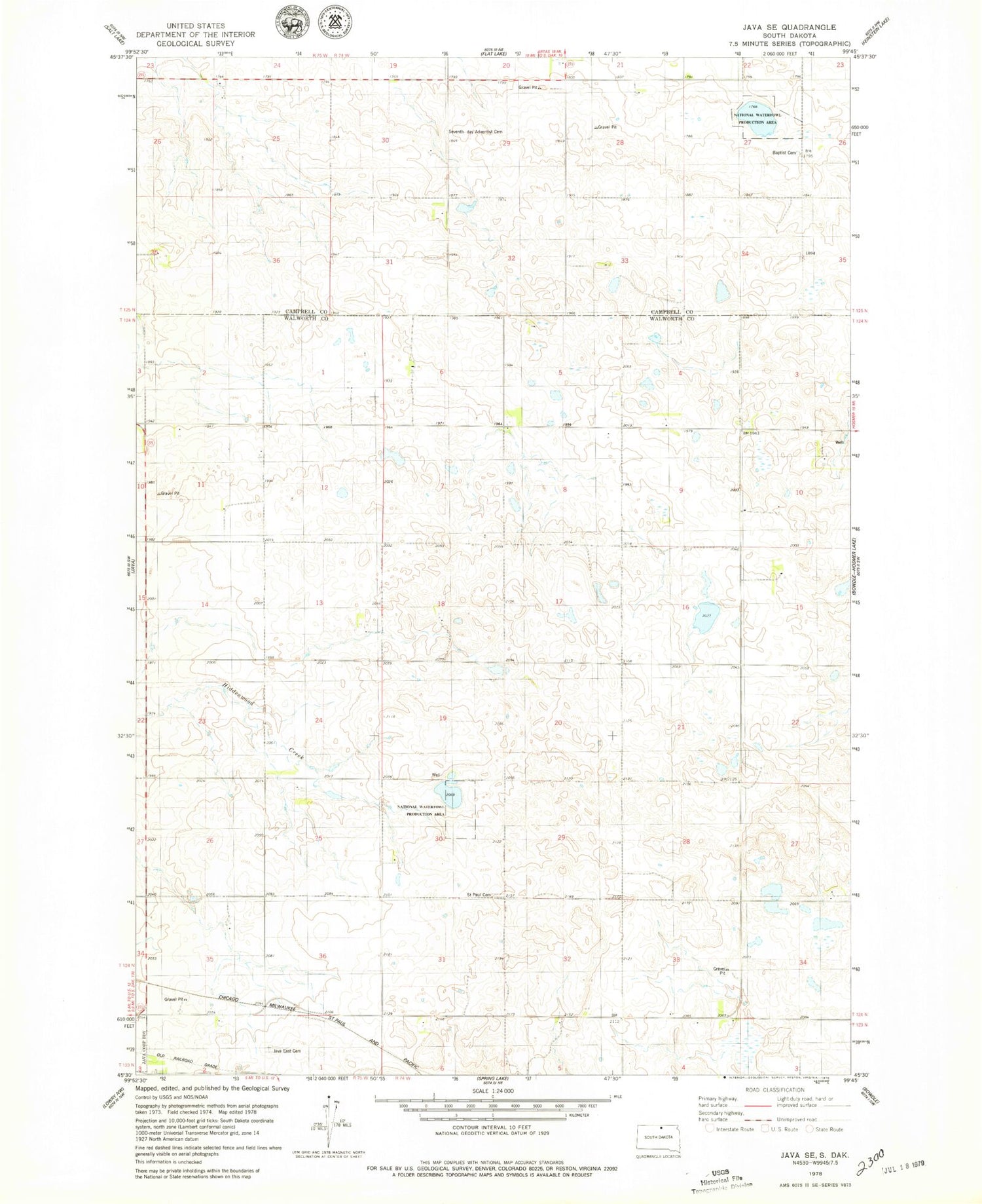 Classic USGS Java SE South Dakota 7.5'x7.5' Topo Map Image