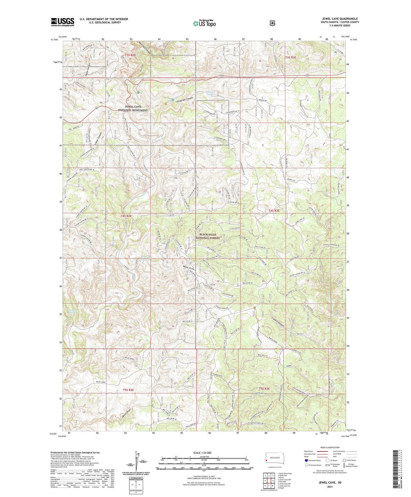 Jewel Cave South Dakota US Topo Map Image