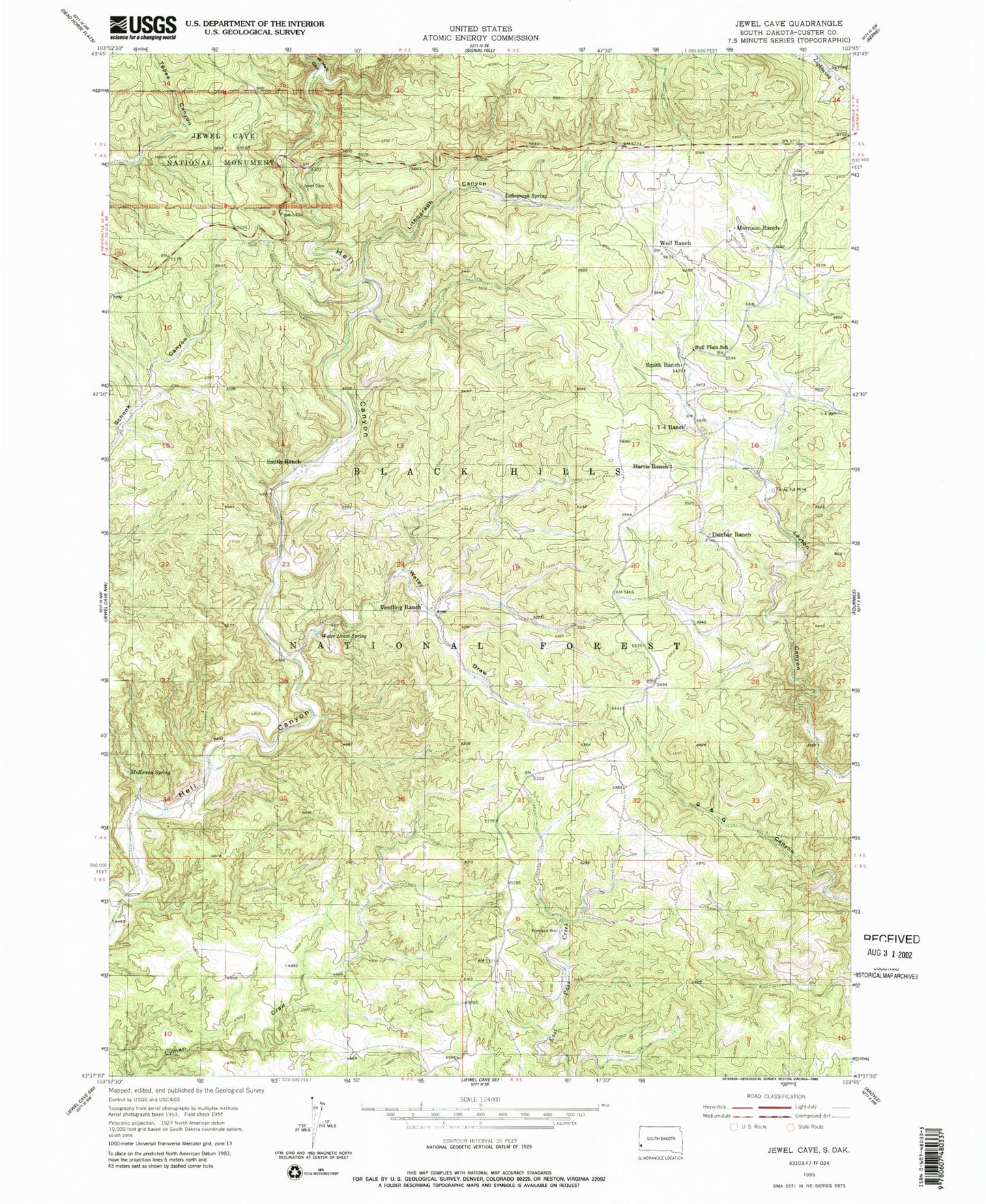Classic USGS Jewel Cave South Dakota 7.5'x7.5' Topo Map Image