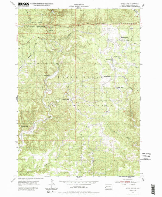 Classic USGS Jewel Cave South Dakota 7.5'x7.5' Topo Map Image