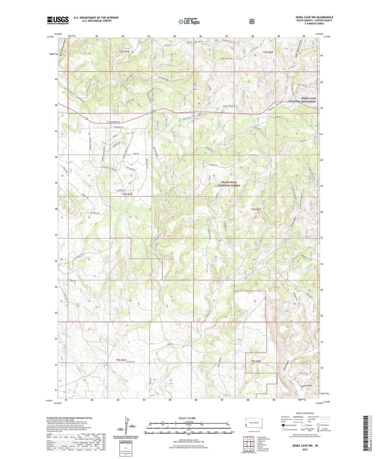 Jewel Cave NW South Dakota US Topo Map Image