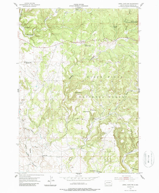 Classic USGS Jewel Cave NW South Dakota 7.5'x7.5' Topo Map Image