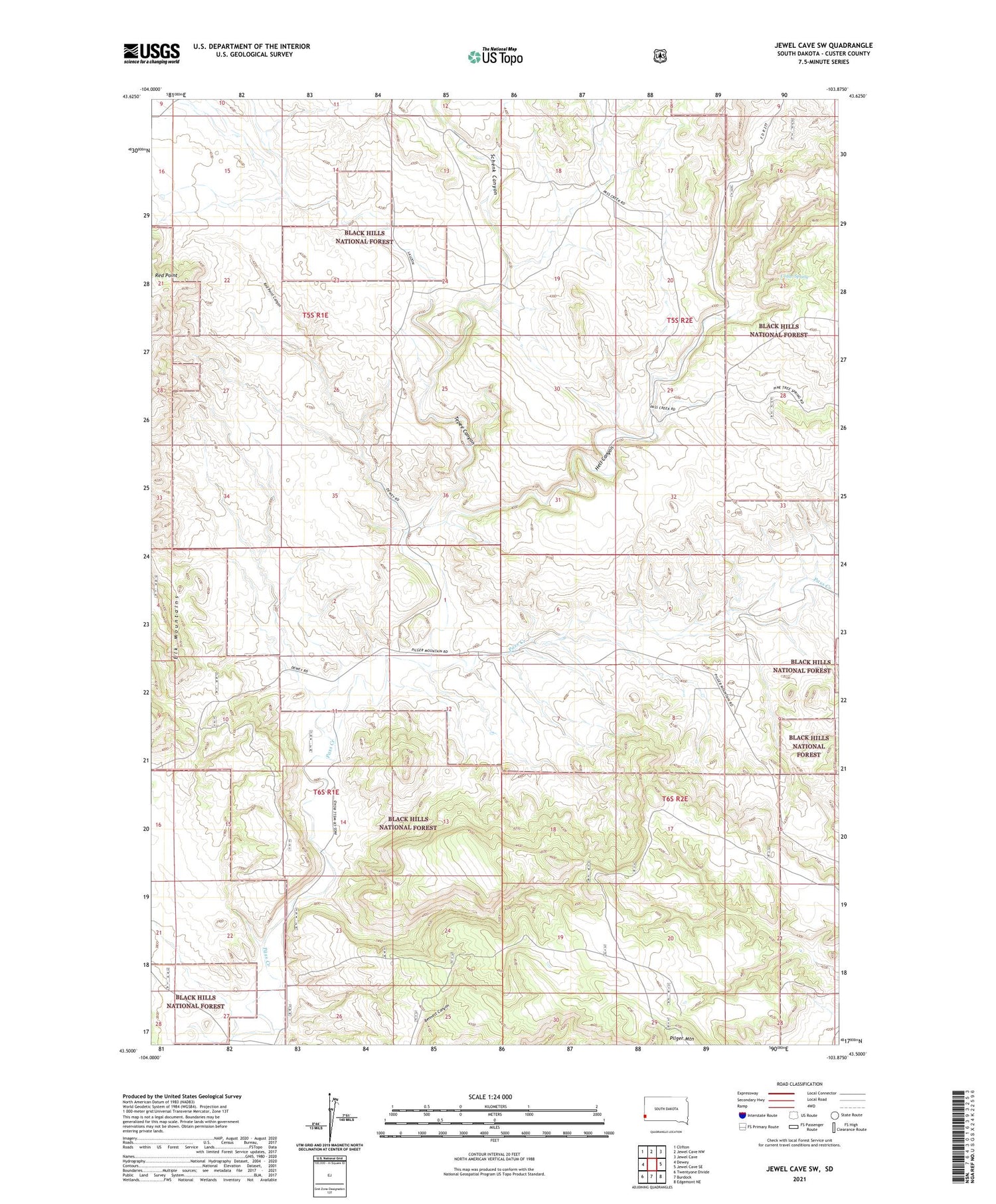 Jewel Cave SW South Dakota US Topo Map Image