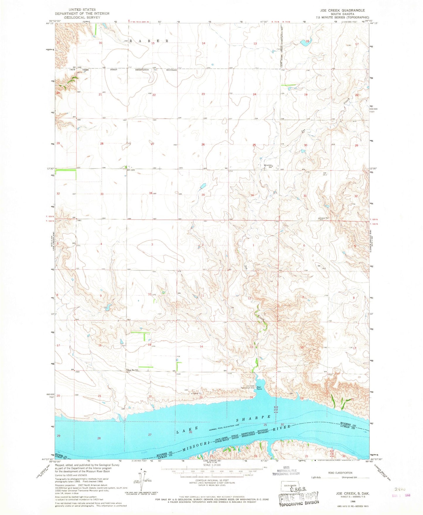 Classic USGS Joe Creek South Dakota 7.5'x7.5' Topo Map Image