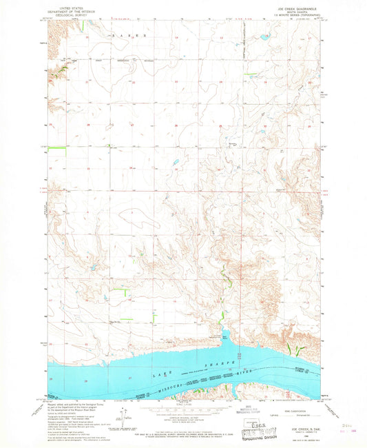 Classic USGS Joe Creek South Dakota 7.5'x7.5' Topo Map Image
