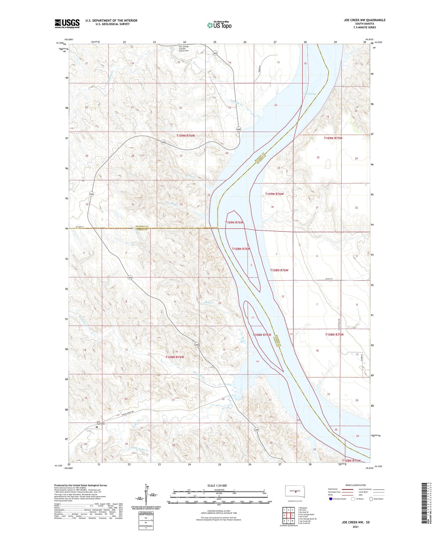 Joe Creek NW South Dakota US Topo Map Image