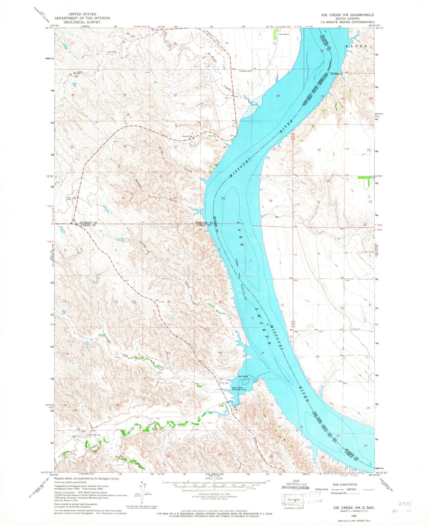 Classic USGS Joe Creek NW South Dakota 7.5'x7.5' Topo Map Image