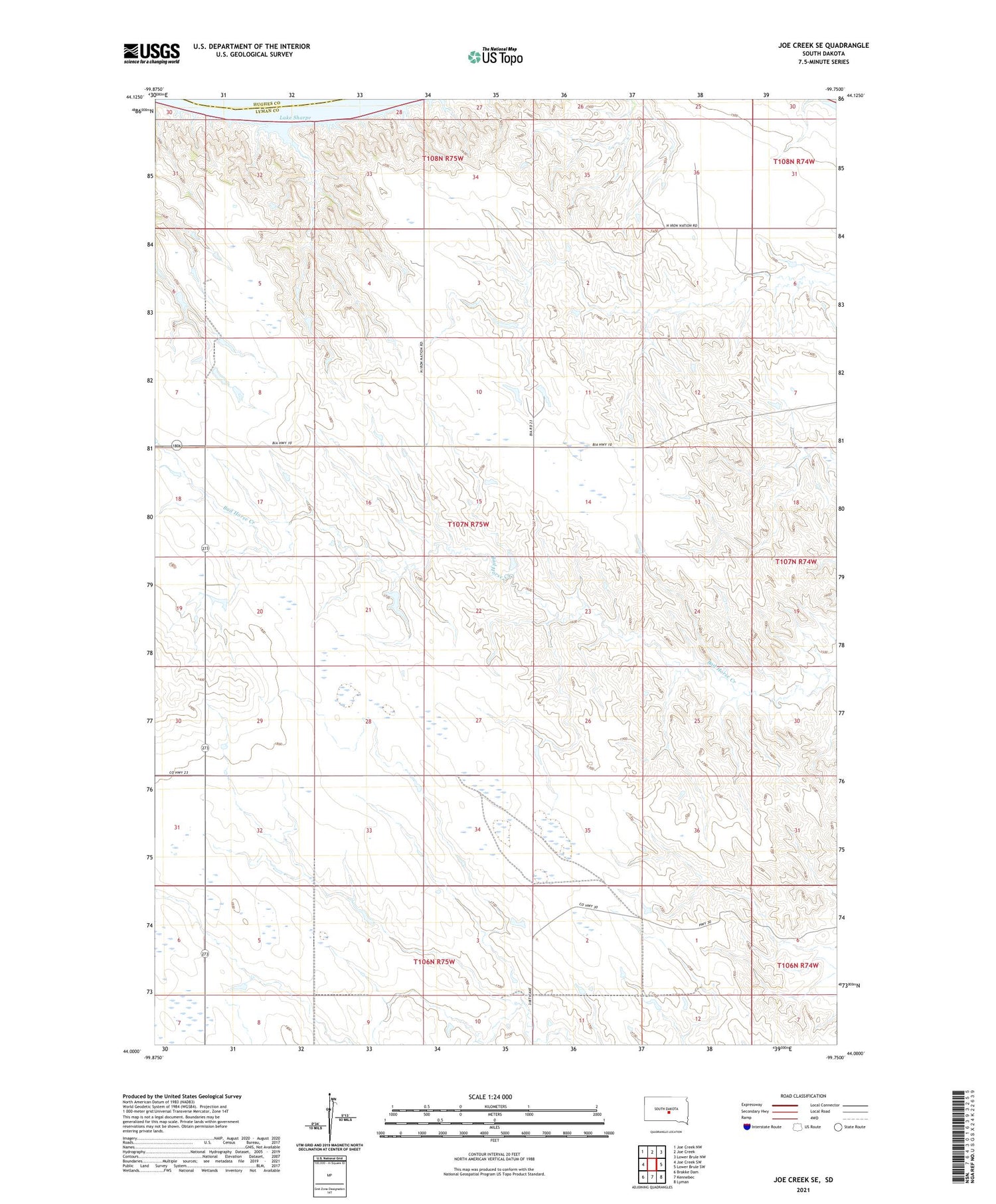 Joe Creek SE South Dakota US Topo Map Image
