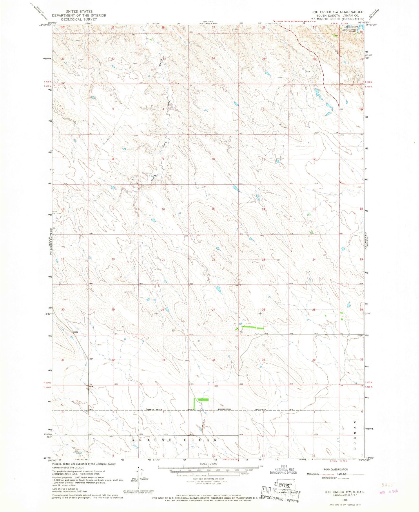 Classic USGS Joe Creek SW South Dakota 7.5'x7.5' Topo Map Image