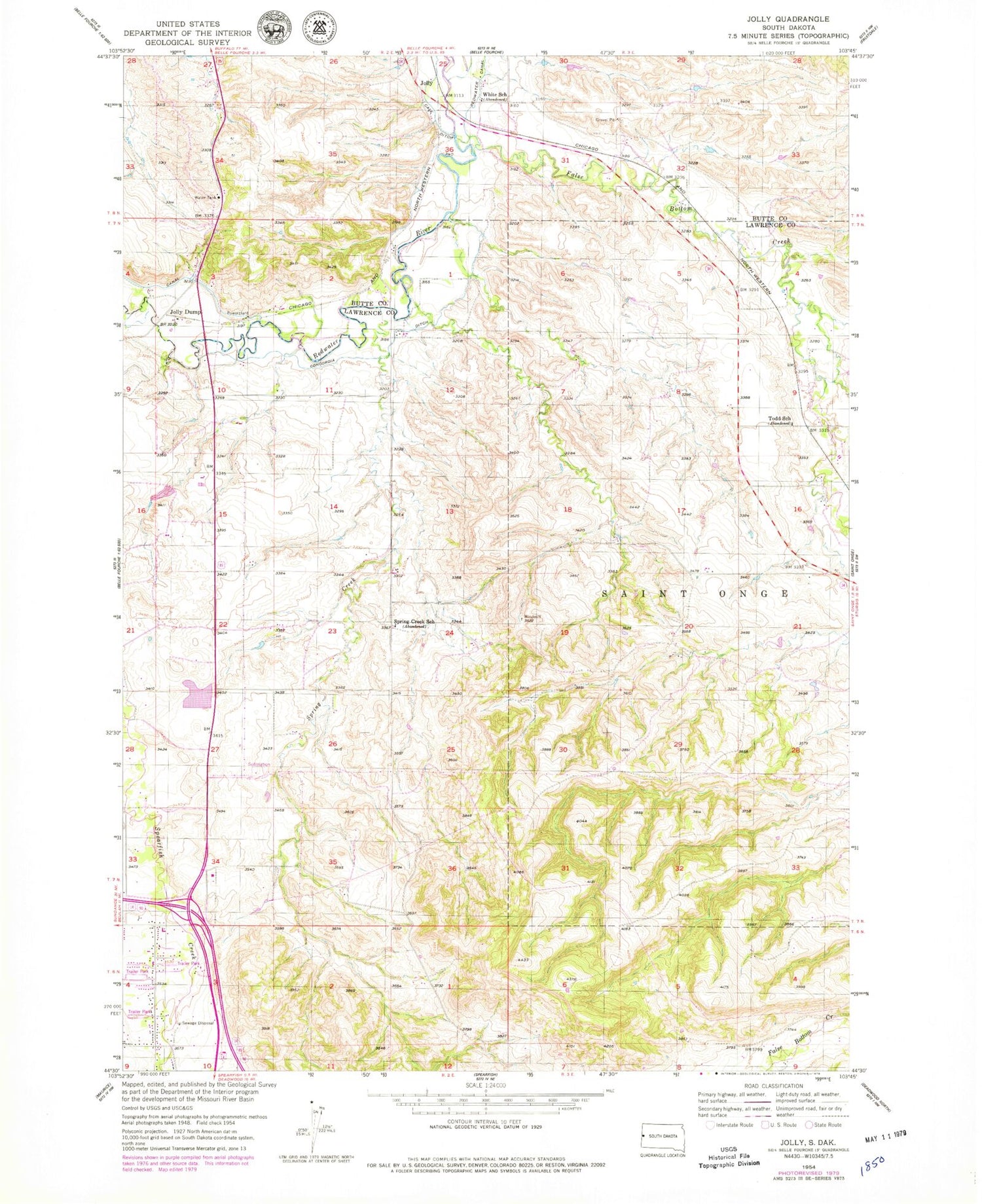 Classic USGS Jolly South Dakota 7.5'x7.5' Topo Map Image