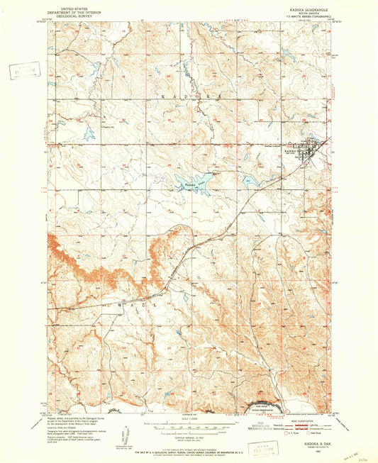 Classic USGS Kadoka South Dakota 7.5'x7.5' Topo Map Image