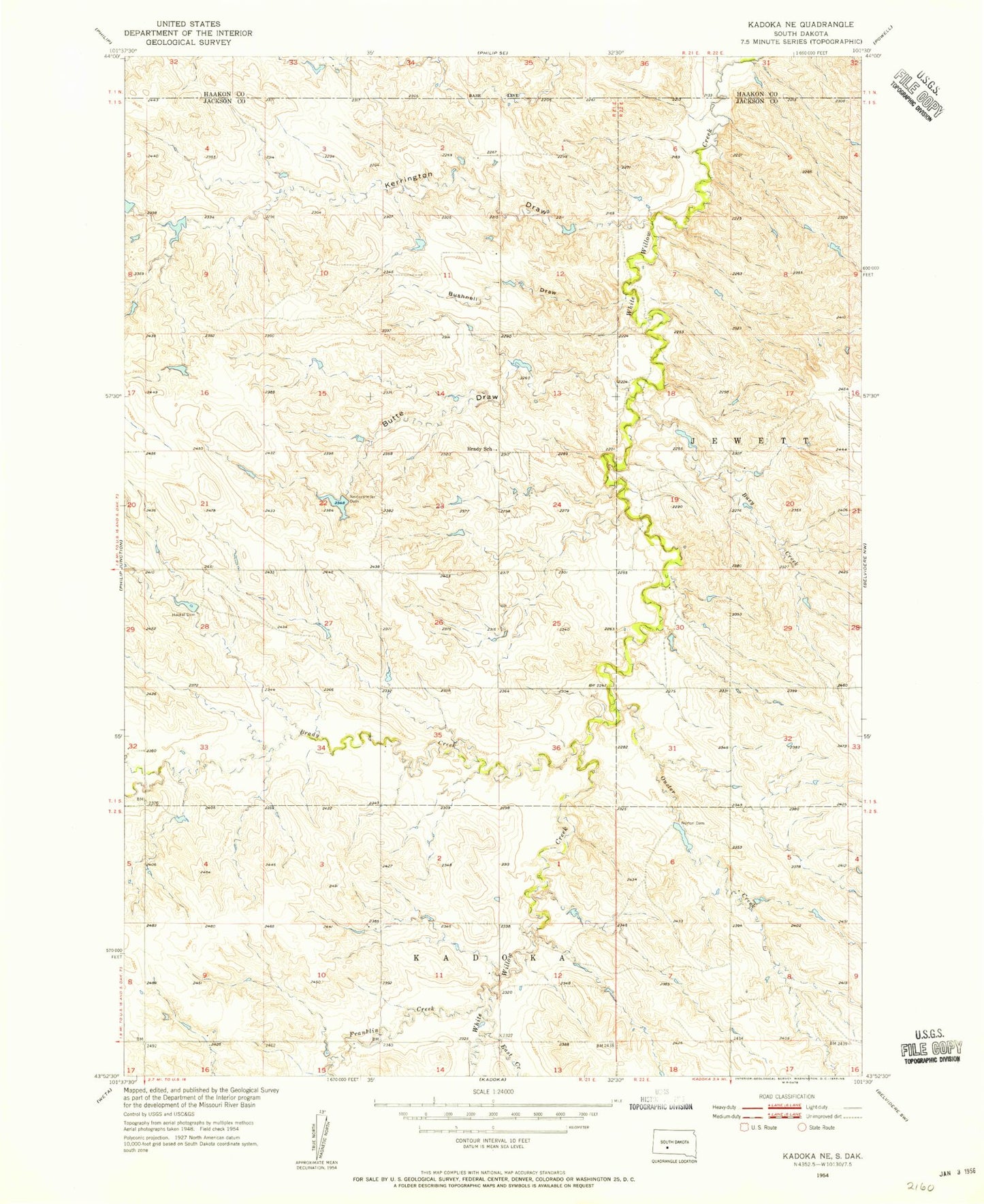 Classic USGS Kadoka NE South Dakota 7.5'x7.5' Topo Map Image
