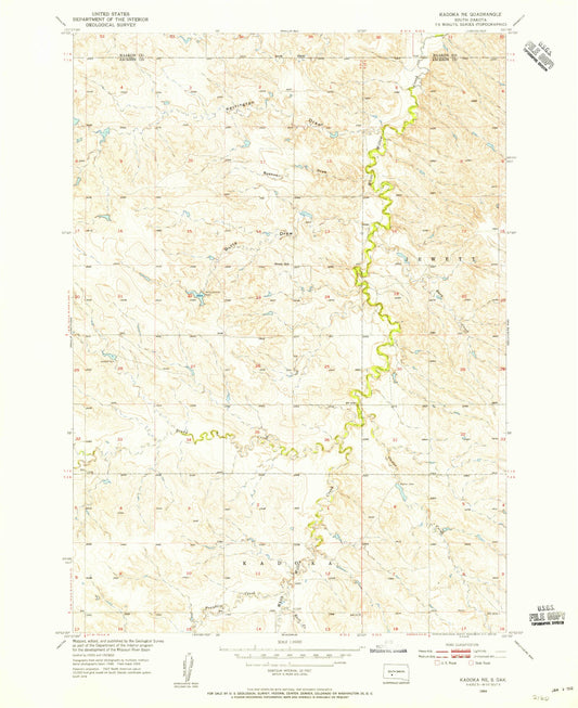 Classic USGS Kadoka NE South Dakota 7.5'x7.5' Topo Map Image