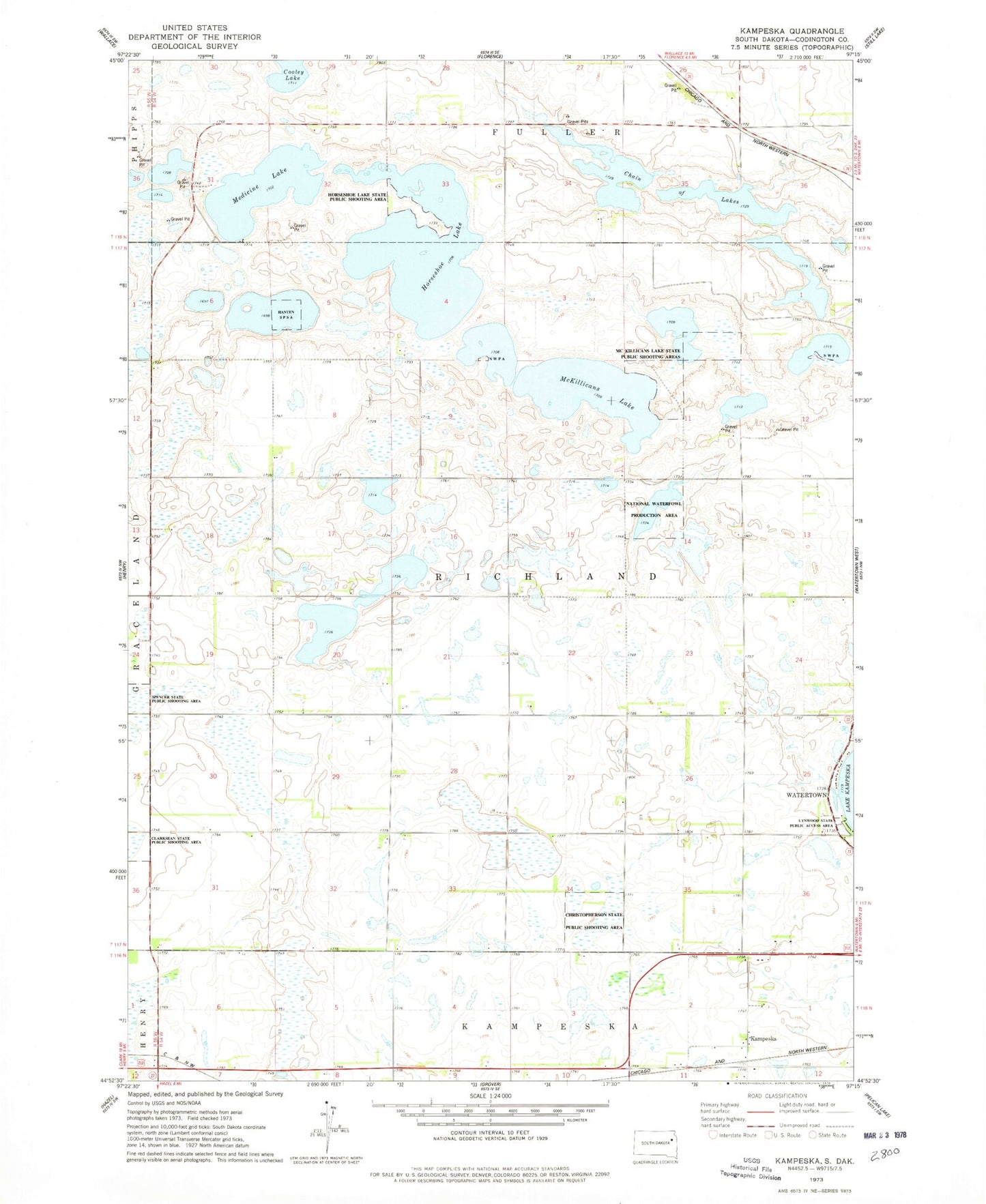 Classic USGS Kampeska South Dakota 7.5'x7.5' Topo Map Image