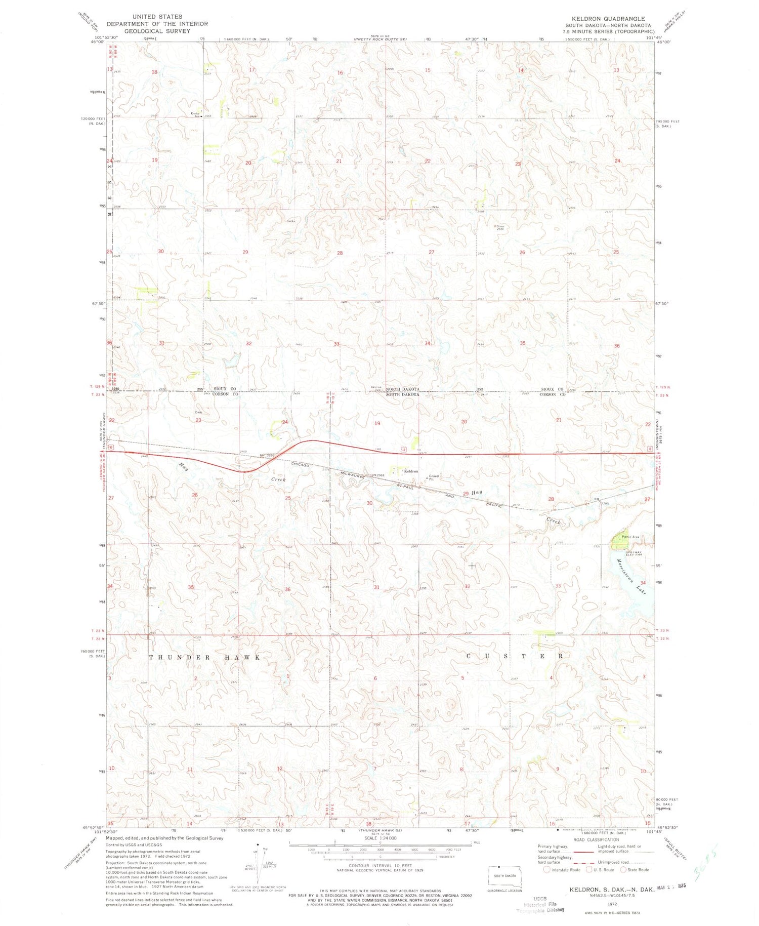 Classic USGS Keldron South Dakota 7.5'x7.5' Topo Map Image