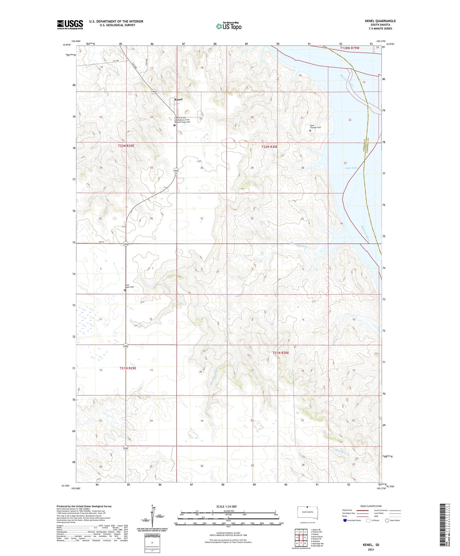 Kenel South Dakota US Topo Map Image