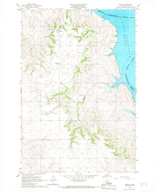 Classic USGS Kenel South Dakota 7.5'x7.5' Topo Map Image