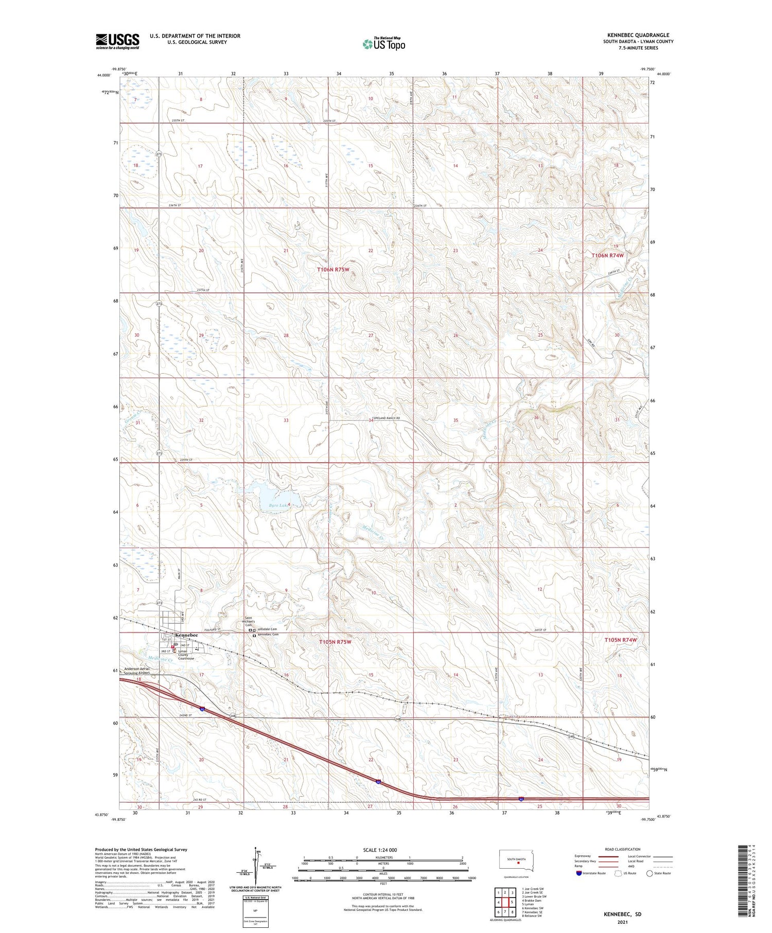 Kennebec South Dakota US Topo Map Image