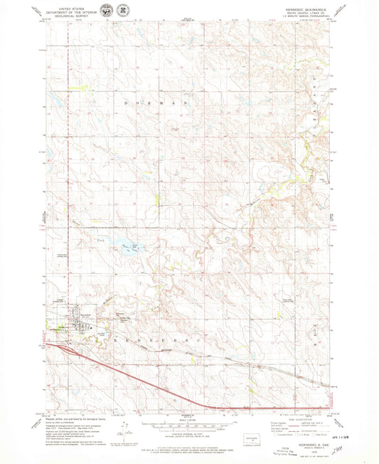 Classic USGS Kennebec South Dakota 7.5'x7.5' Topo Map Image