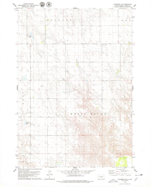 Classic USGS Kennebec SE South Dakota 7.5'x7.5' Topo Map Image
