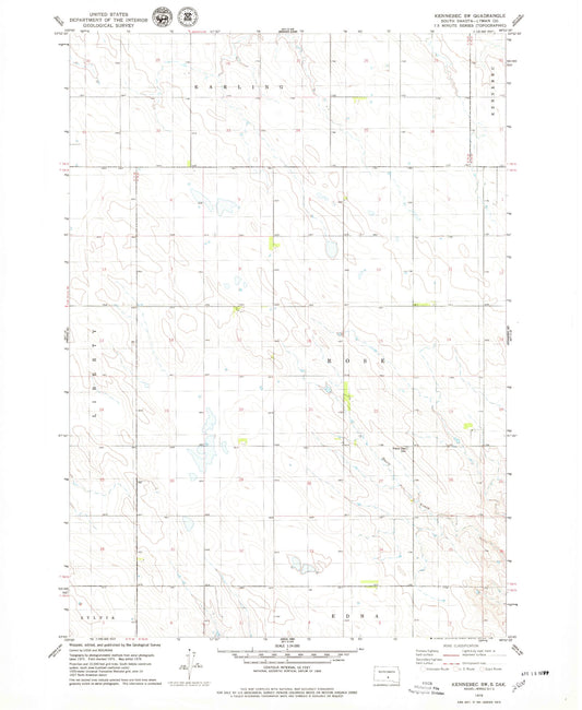Classic USGS Kennebec SW South Dakota 7.5'x7.5' Topo Map Image