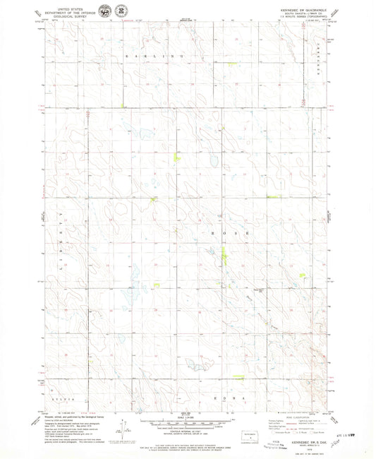 Classic USGS Kennebec SW South Dakota 7.5'x7.5' Topo Map Image