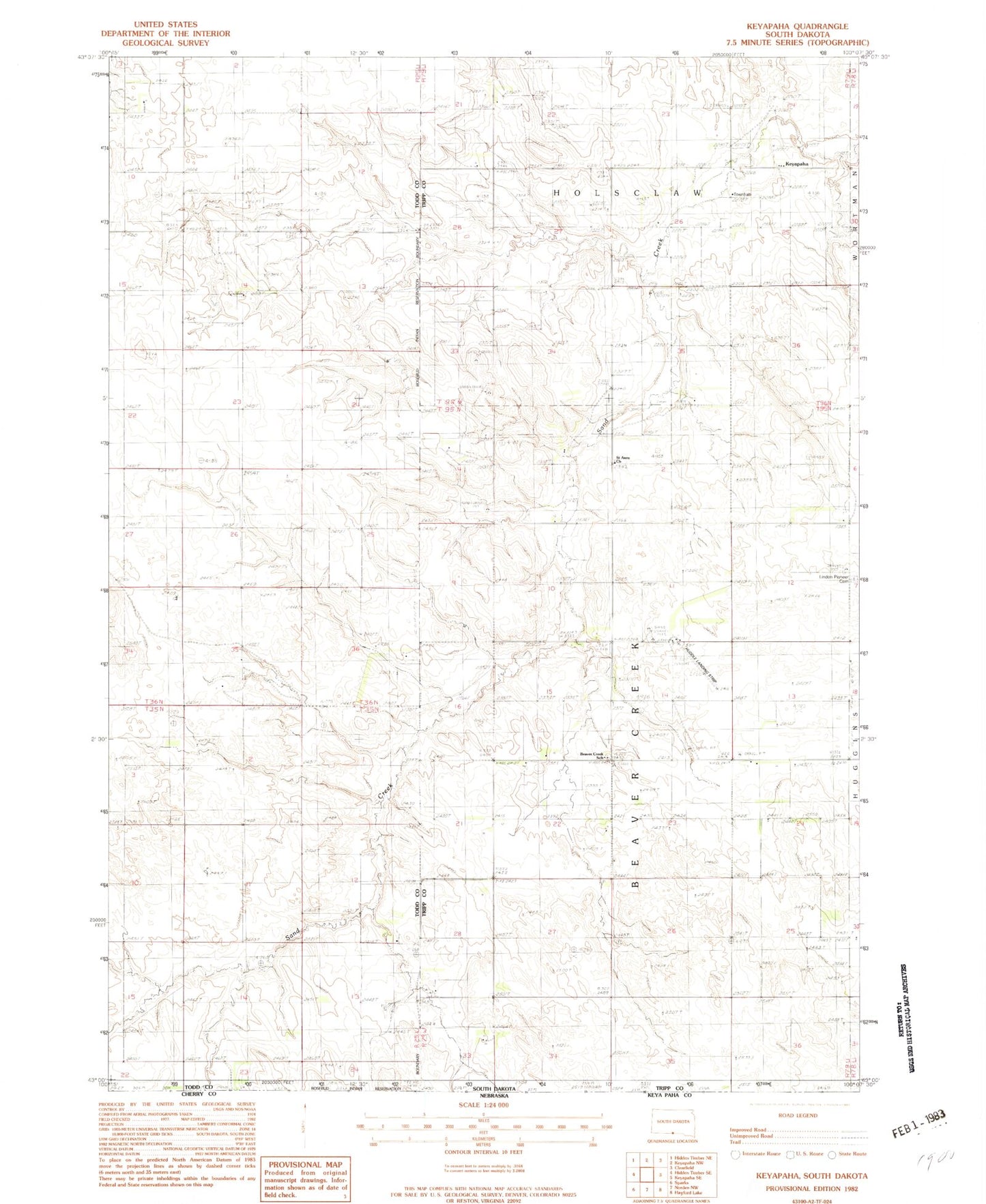 Classic USGS Keyapaha South Dakota 7.5'x7.5' Topo Map Image