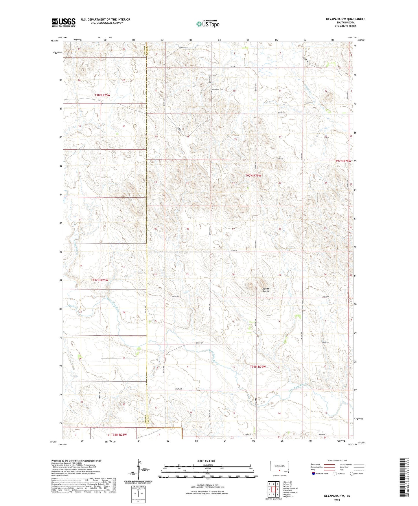 Keyapaha NW South Dakota US Topo Map Image