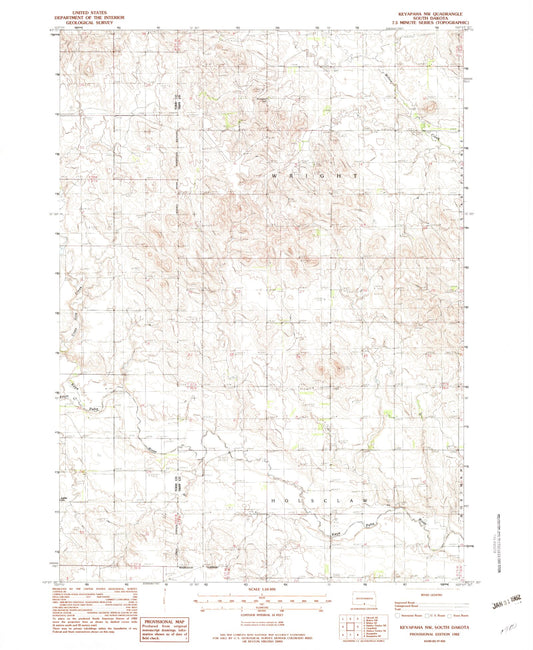 Classic USGS Keyapaha NW South Dakota 7.5'x7.5' Topo Map Image