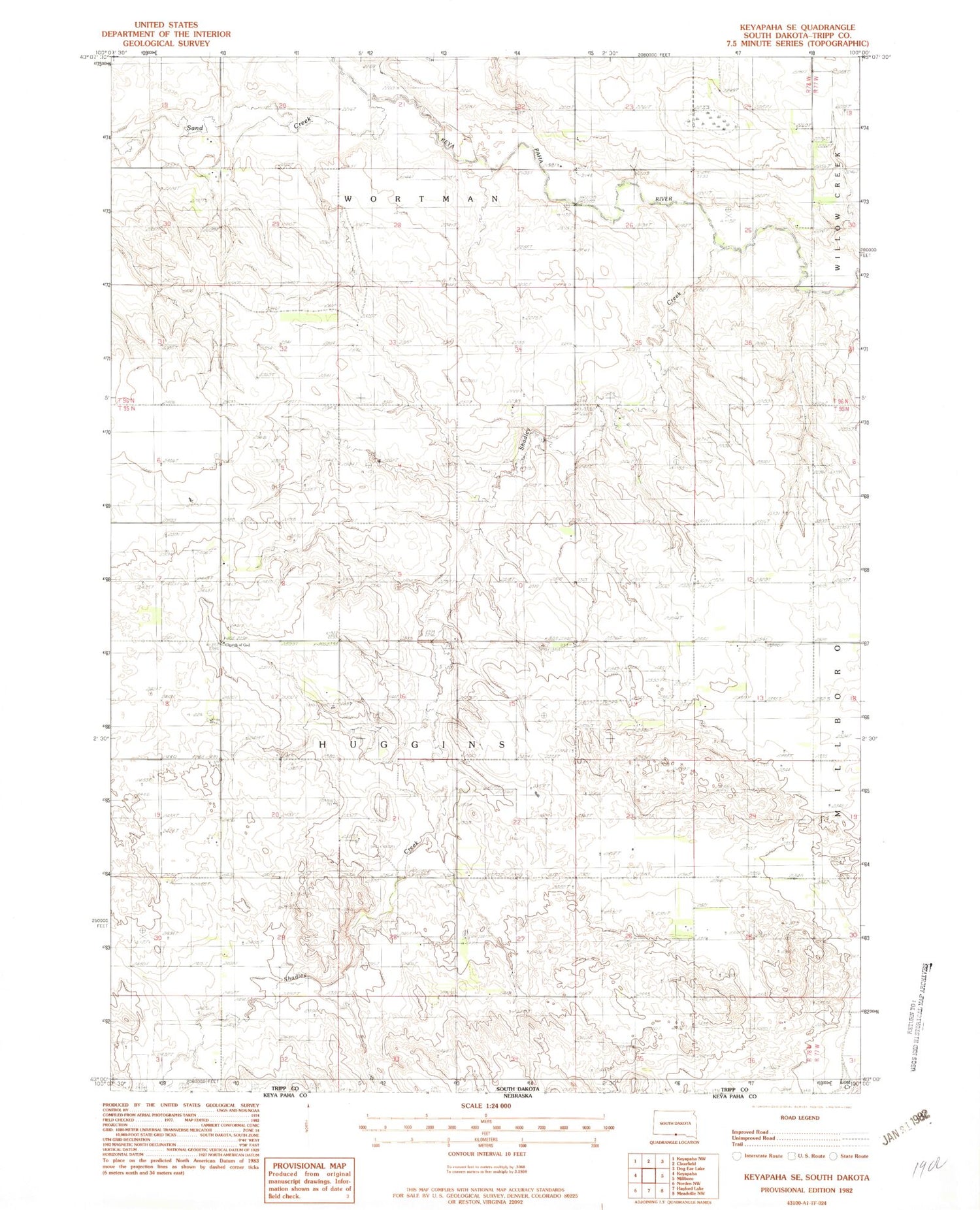 Classic USGS Keyapaha SE South Dakota 7.5'x7.5' Topo Map Image