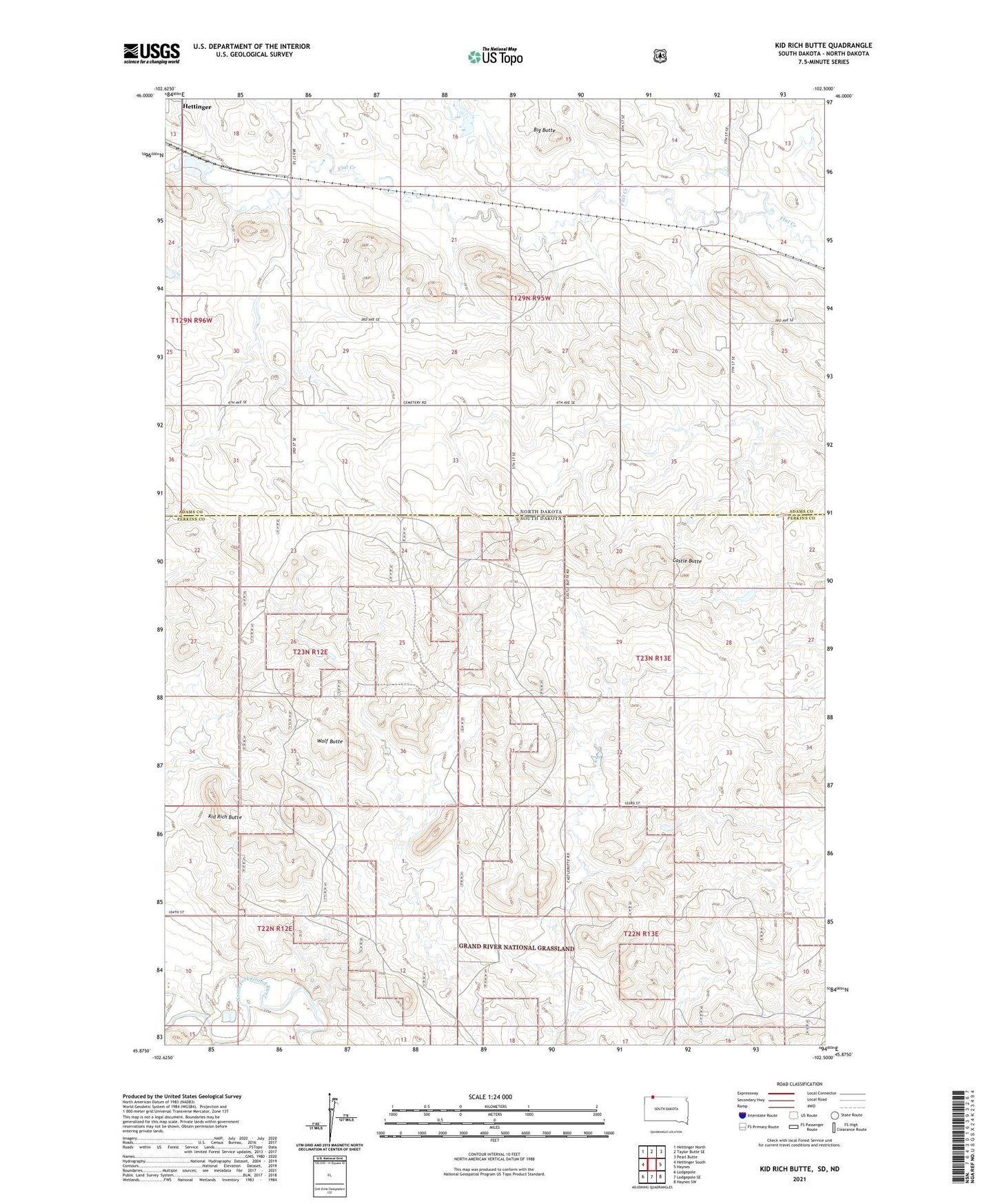 Kid Rich Butte South Dakota US Topo Map Image
