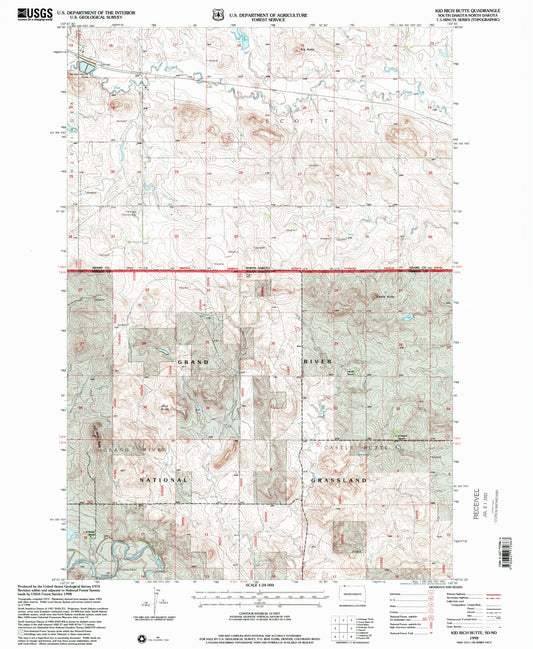 Classic USGS Kid Rich Butte South Dakota 7.5'x7.5' Topo Map Image