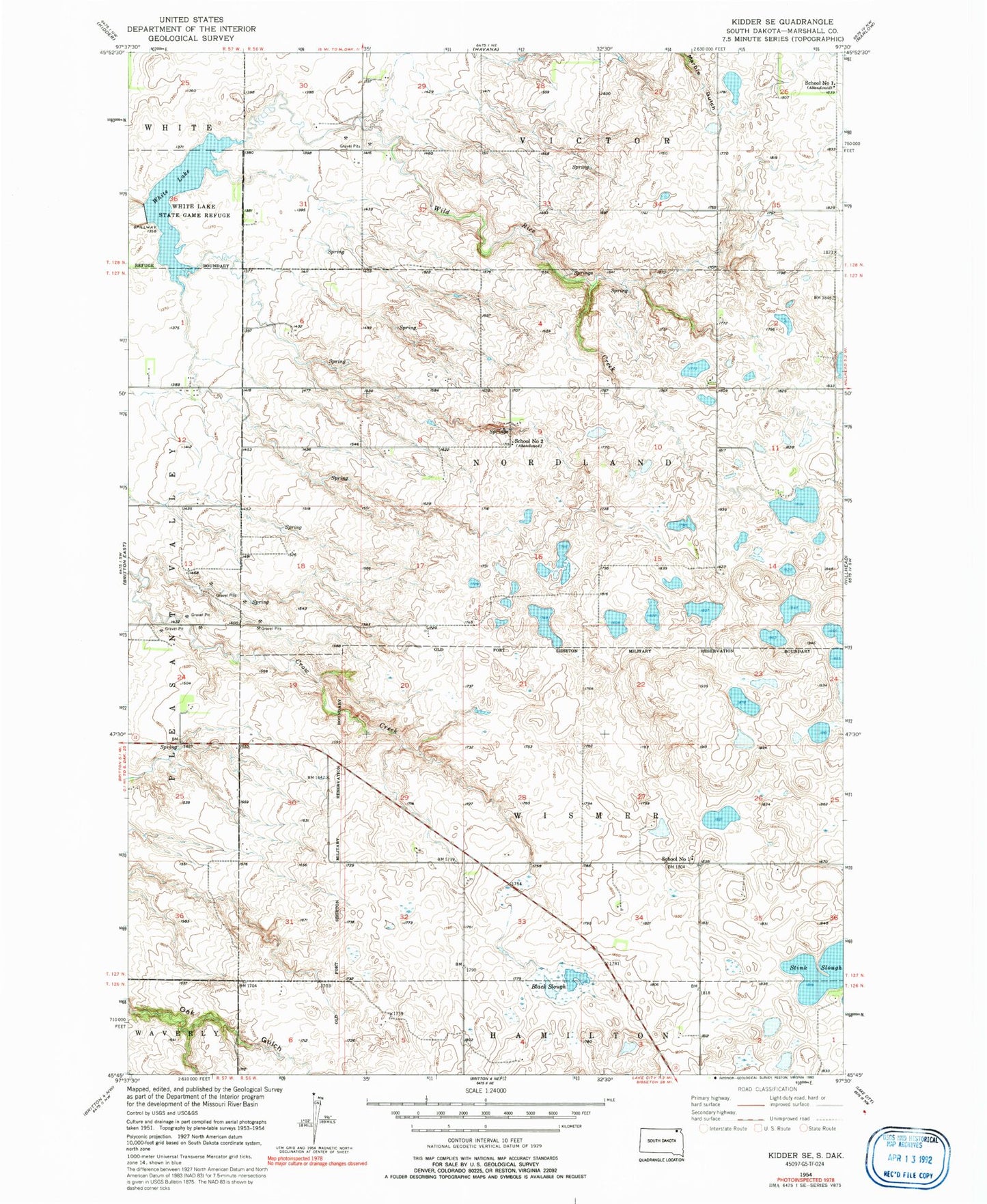 Classic USGS Kidder SE South Dakota 7.5'x7.5' Topo Map Image